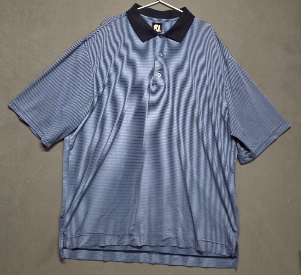 FootJoy Mens Golf Polo Shirt 2X Blue Striped Short Sleeve Stretch Performance